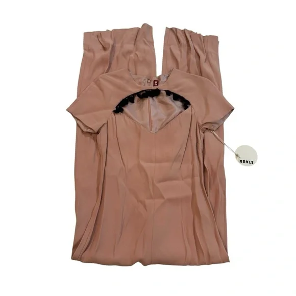 STAUD Blush Pink Short Sleeve Cut Out Tassels Wide Leg Jumpsuit Size XS